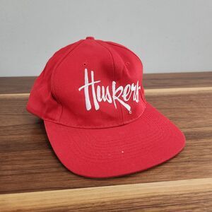 Vintage 90s KC Nebraska Cornhuskers Snapback Hat Red Embroidered Huskers